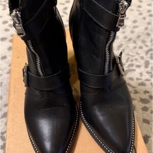 Steve Madden Black Pointed Leather Ankle Boots with Buckle & Zipper